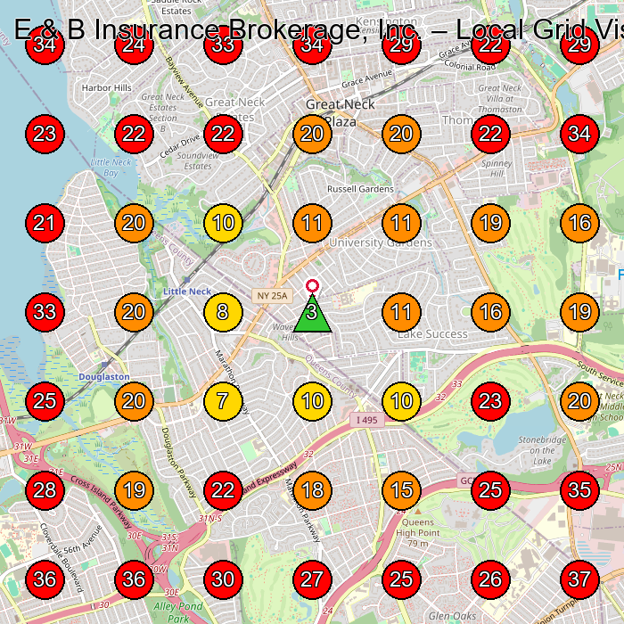 E & B Insurance Brokerage, Inc. GeoGrid visibility map for Insurance Agency in Manhasset